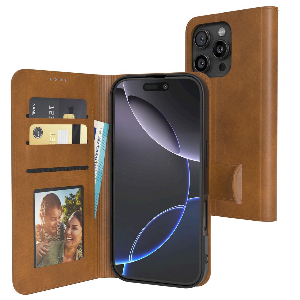 EAZY CASE Business Hülle für Apple iPhone 16 Pro klappbar, Premium Kunstleder Handyhülle mit Kartenfach
