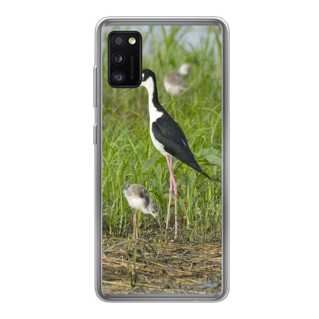 MuchoWow Handyhülle Schutzhülle Hülle für Samsung Galaxy A41 Vogel - Gras - Küken - Sumpf Silikon Softcase Handy Hülle - Mobiltelefon
