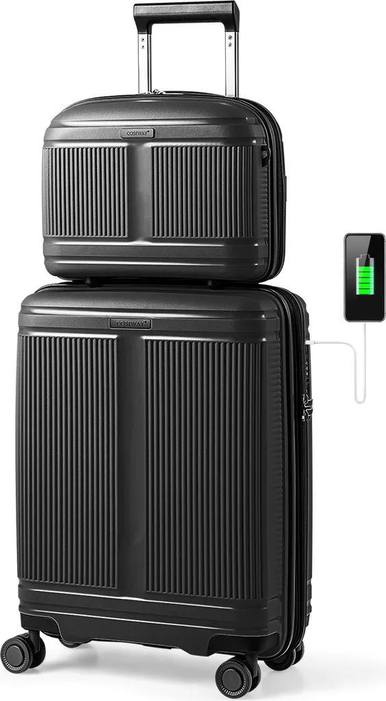 Set Valigie Business COSTWAY: Trolley 20 Pollici TSA + Beauty Nero