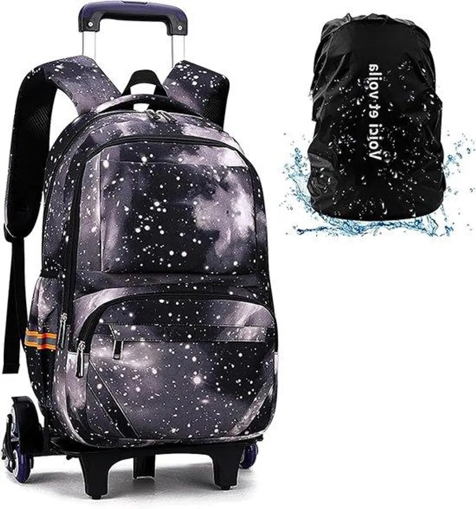 Cartable à roulettes robuste avec bretelles confortables - Noir Pro