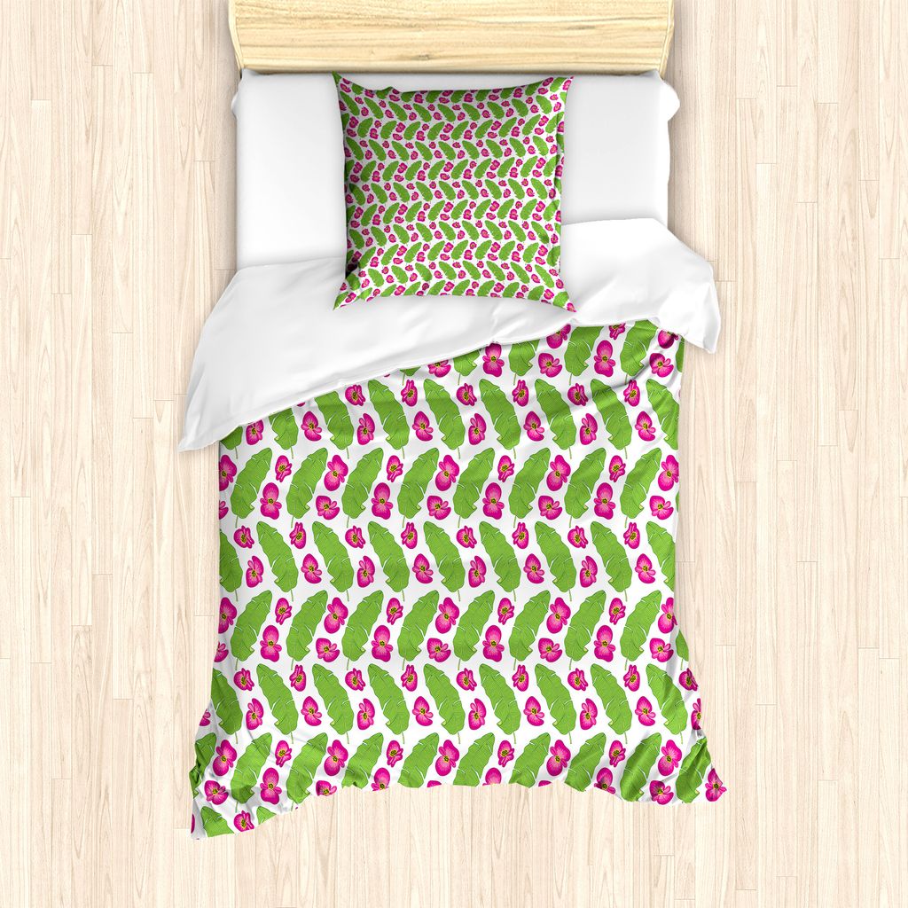 ABAKUHAUS Bananenblatt Bettbezug Set für Einzelbetten, Botanischer Konzept, Milbensicher Allergiker geeignet mit Kissenbezug, 135 cm x 200 cm - 80...