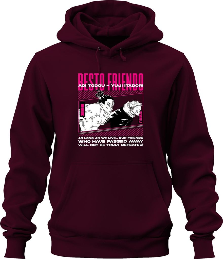 BESTO FRIENDS Jujutsu Kaisen Aoi Todou Yuji Itadori Anime Otaku Uni Hoodie Kapuzenpullover, Burgundy, XL