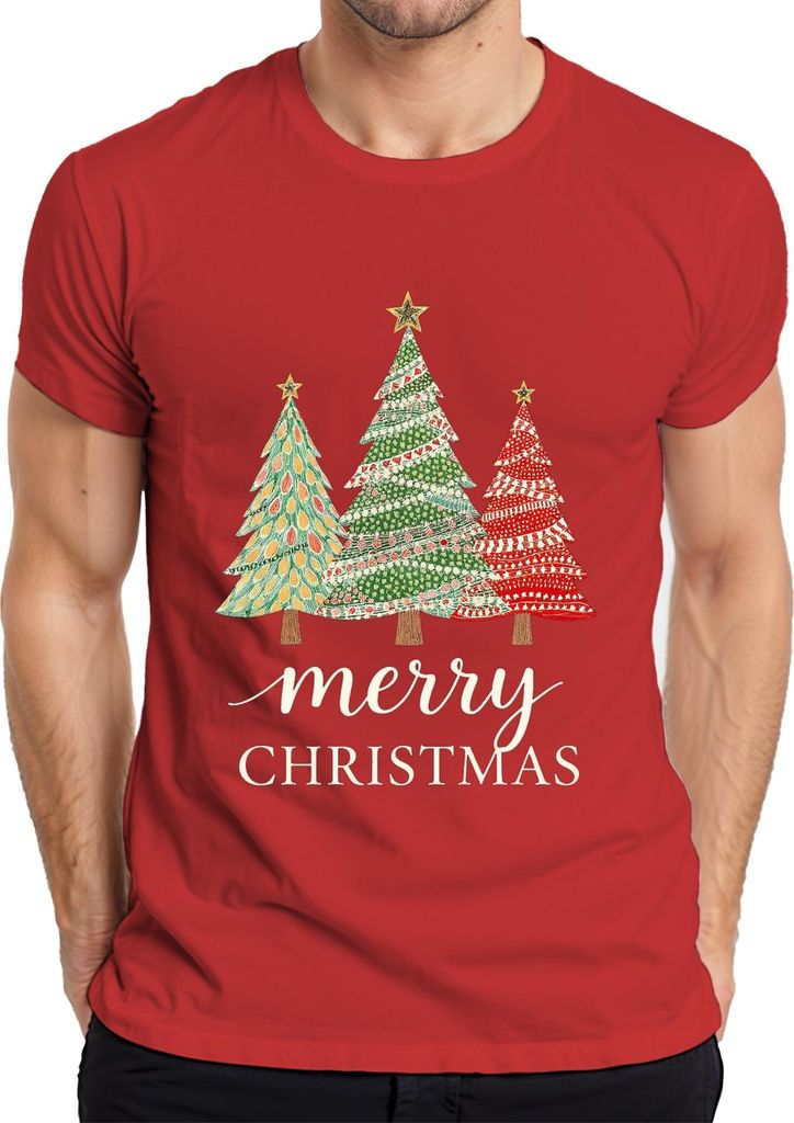 Merry Christmas Weihnachtsbäume Tannenbaum Trio Festlich Vintage Herren T-Shirt, Rot, M