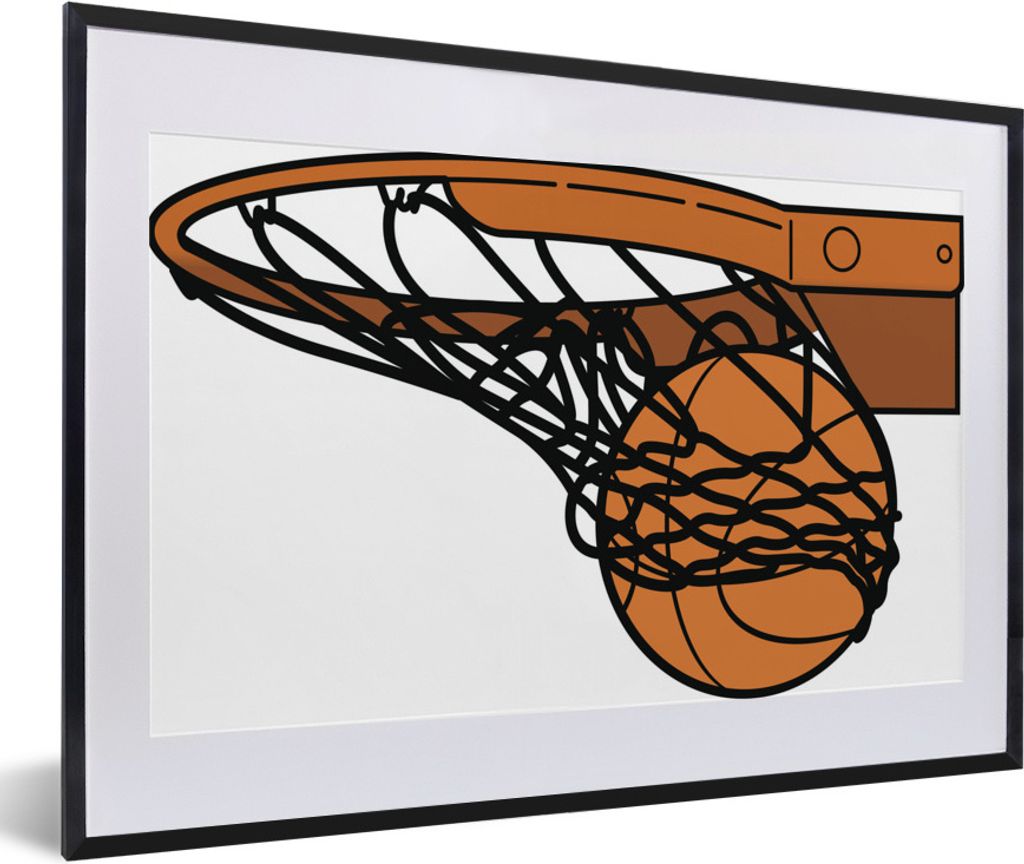 MuchoWow Gerahmtes Poster Eine Illustration des Basketballs im Netz 60x40 cm - Poster mit Schwarzem Bilderrahmen Wandposter Rahmen Foto Bilder - ...