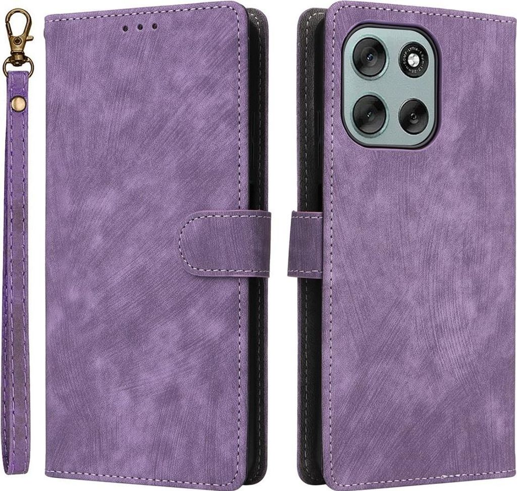 Hülle für Motorola Moto G56 - Phonesta Vintage Skin Book Wallet Klapphülle mit abnehmbarer Kordel - Lila