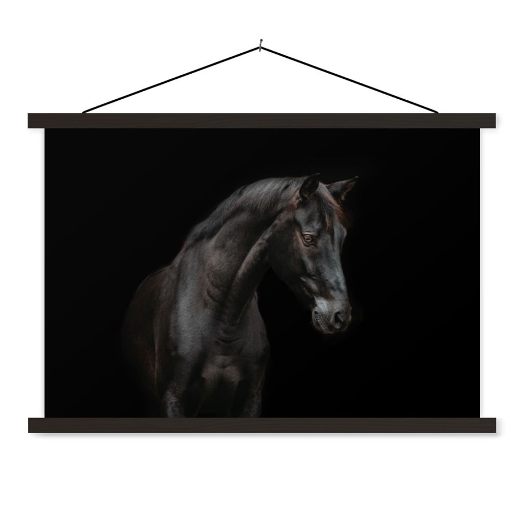MuchoWow Textilposter Pferd - Tier - Schwarz 120x80 cm mit schwarzem Rahmen - Wanddeko
