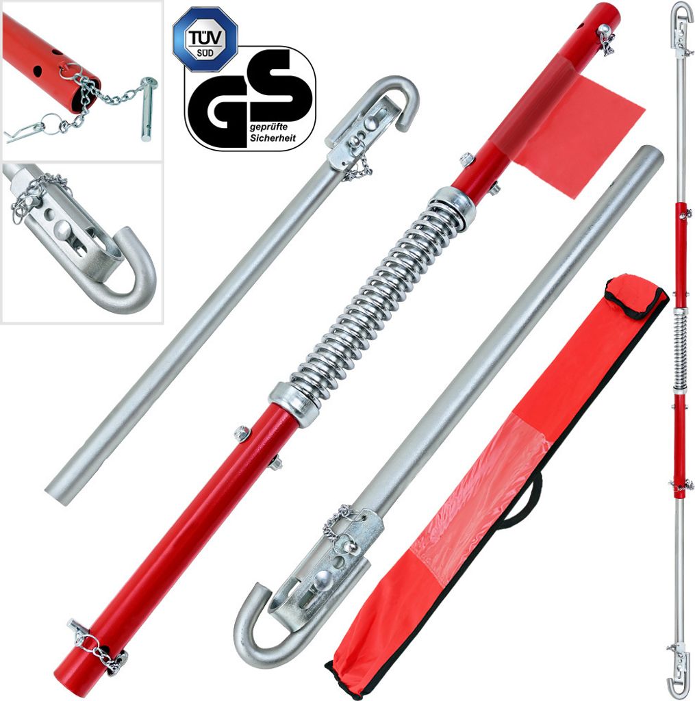 A collage of images showing a tow bar with various close-ups and a storage bag.