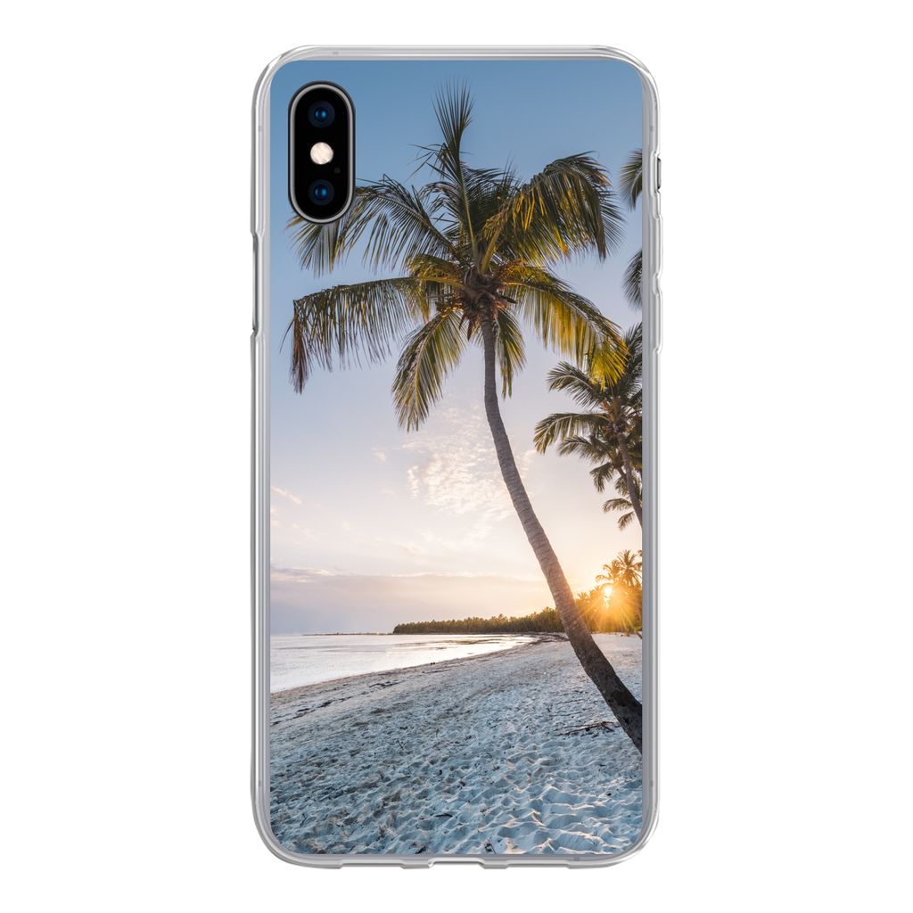 MuchoWow Handyhülle Schutzhülle Hülle für iPhone Xs Strand - Sonnenuntergang - Palme Silikon Softcase Handy Hülle - Handytasche