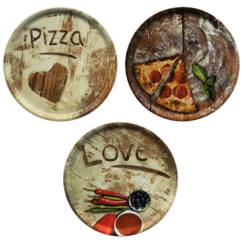 zestaw 3 talerzy do pizzy Oliwka, salami i ulubiona pizza Ø Zdjęcie produktu 