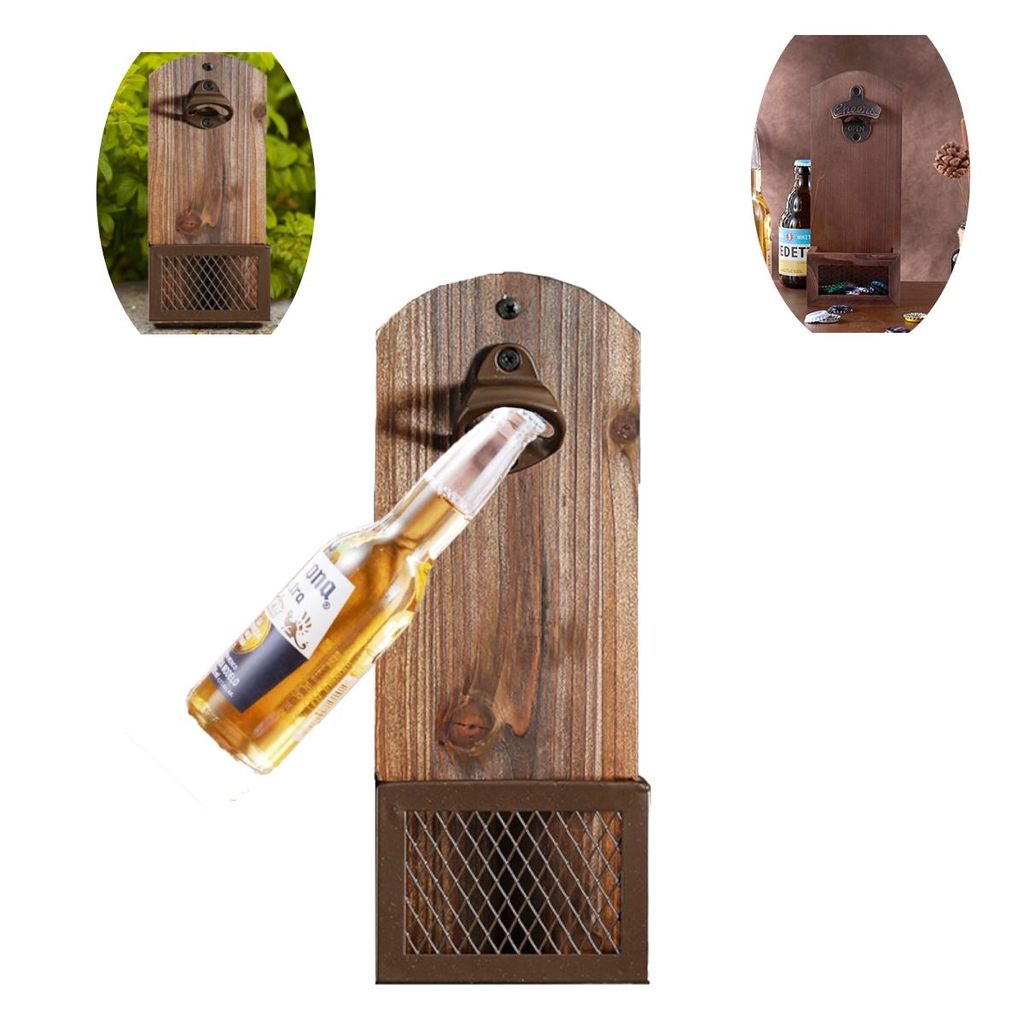 Flaschenöffner mit Flaschensammler,vintage Wandflaschenöffner aus Holz,ideales Geschenk für Männer und Bierliebhaber,auch als Bar-Dekoration ge...