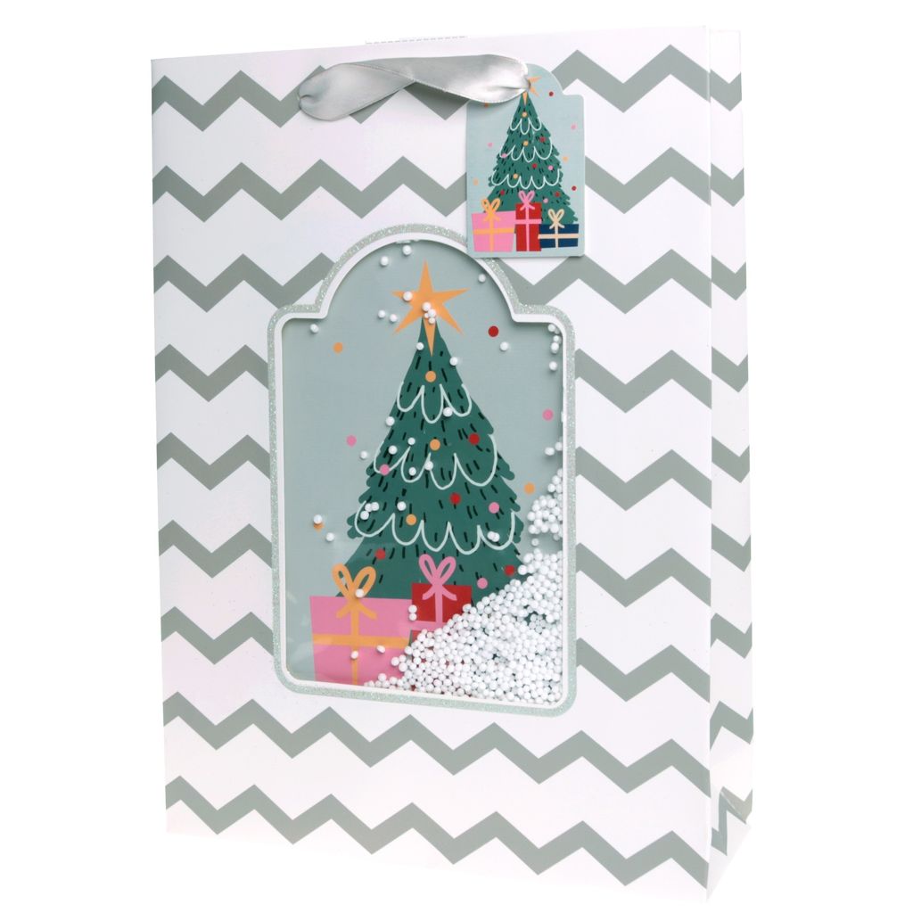 12 x Geschenktüten Tanne aus Papier für Weihnachten 25 x 34,5 cm mit integriertem 3-D-Sichtfenster Originelle Weihnachtsgeschenktüten Geschenkta...