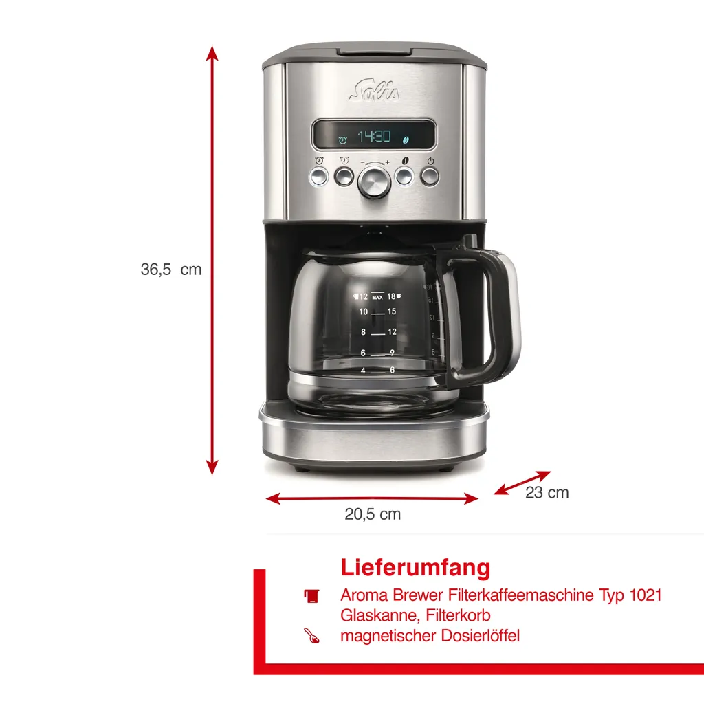 Cafetière Solis Aroma Brewer Drip Typ 1021 - Machine à Café Filtre 1,8L - 11