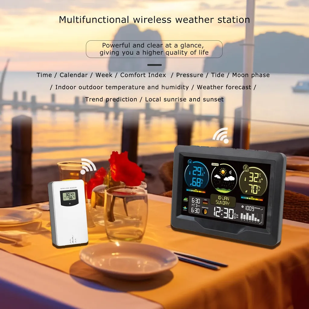 Station Météo Multifonction avec Grand Disque Coloré et Capteur Distant