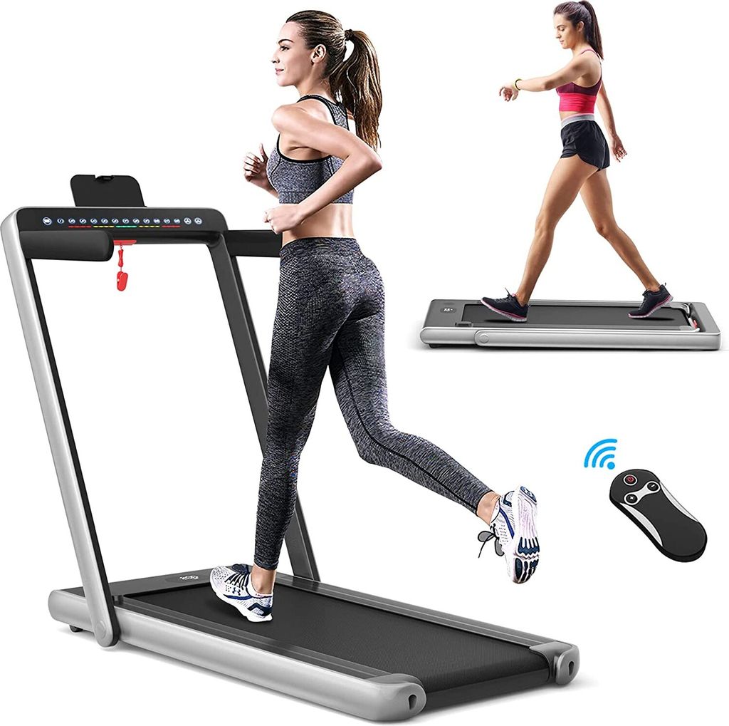 COSTWAY 2 in 1 Walking Pad & Laufband, App-kontrolliert, Bluetooth, LED Display, 1-12 km/h, bis 120kg belastbar, inkl. Handyhalterung, klappbar (Si...