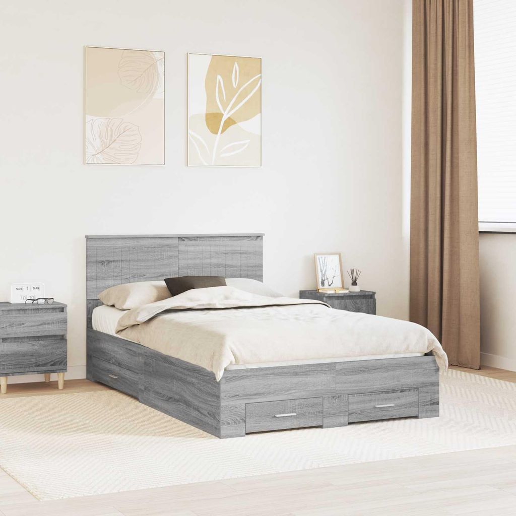 "Schlussverkauf" Einzelbett 1 PLACE - bettrahmen moderne - Graues Sonoma 120x200 cm Holzwerkstoff C2002
