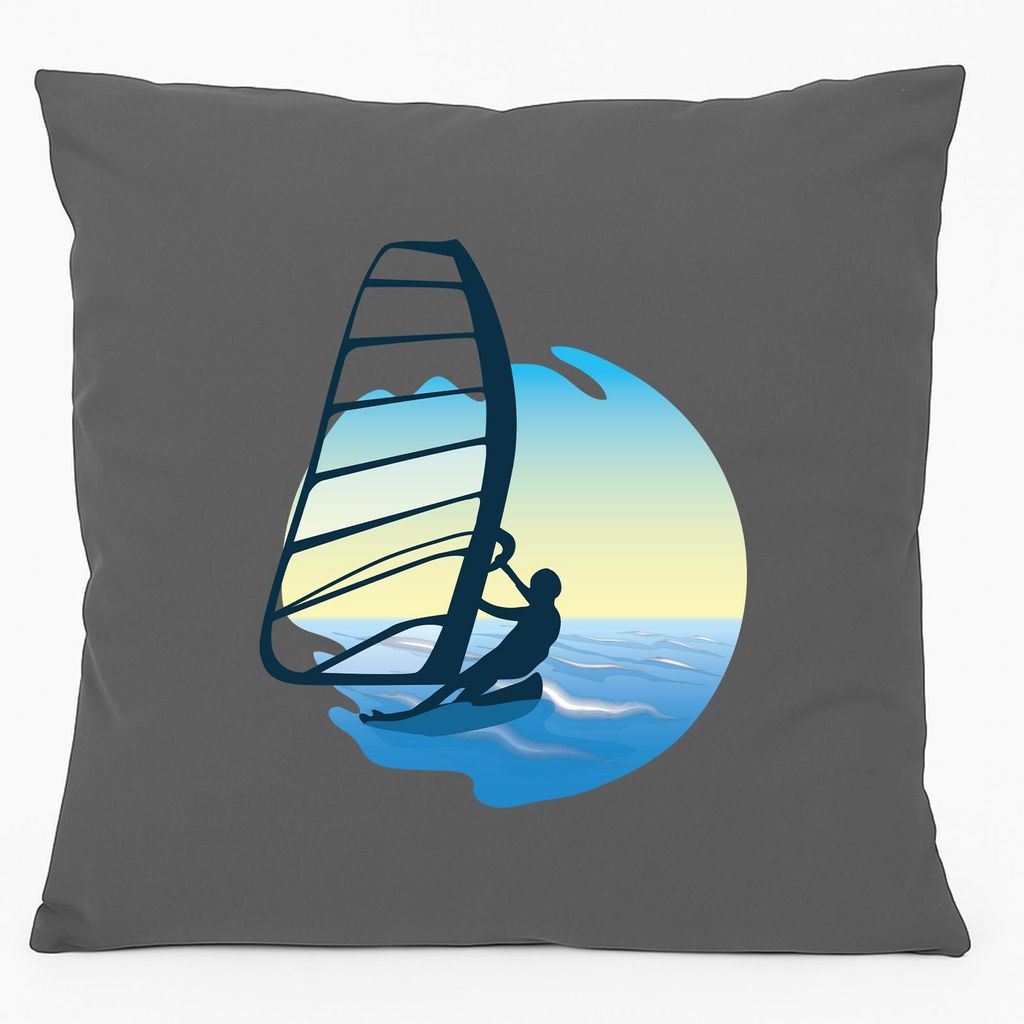 Huuraa Kissen Windsurfer Surfen 40x40cm mit Füllung Steel Grey Baumwolle Dekokissen Geschenkidee