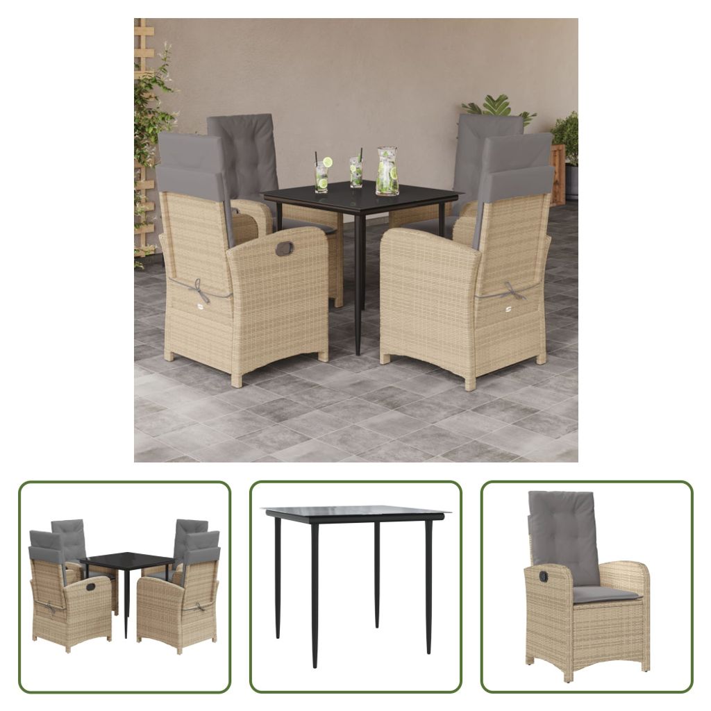 The Living Store 5-tlg. Garten-Essgruppe mit Kissen Beigemischung Poly Rattan