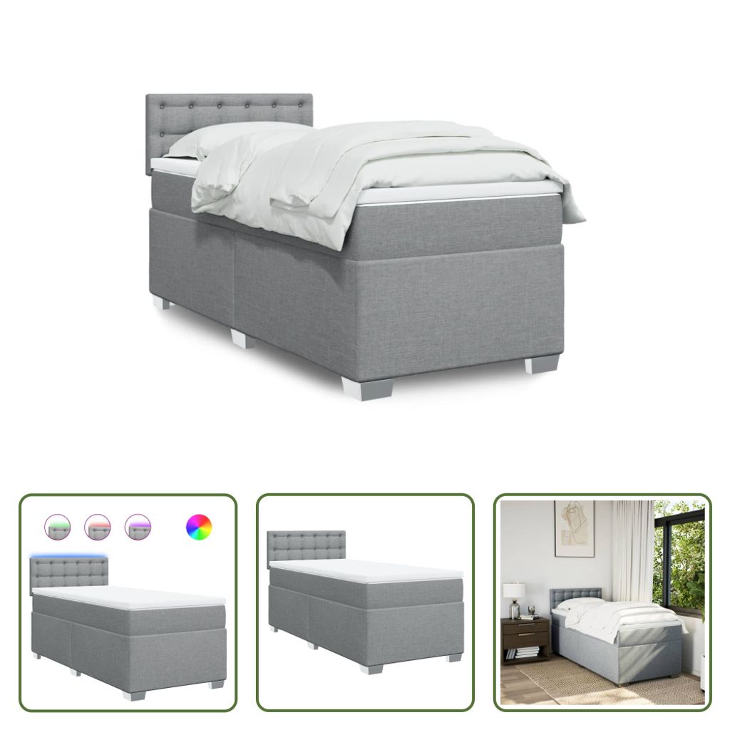 The Living Store Boxspringbett mit Matratze Hellgrau 90x190 cm Stoff