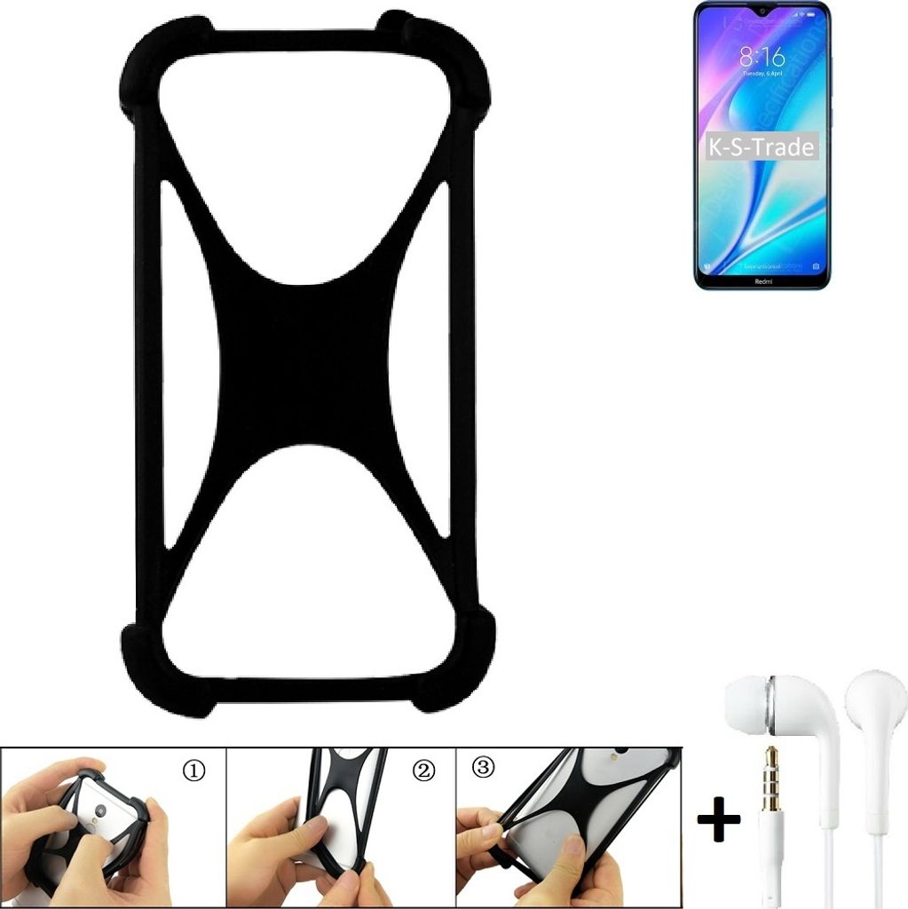 K-S-Trade Handy-Hülle + headphones kompatibel mit Xiaomi Redmi 9A Schutz-Hülle Bumper Silikon Cover Case Silikoncase Silikonbumper TPU Softcase
