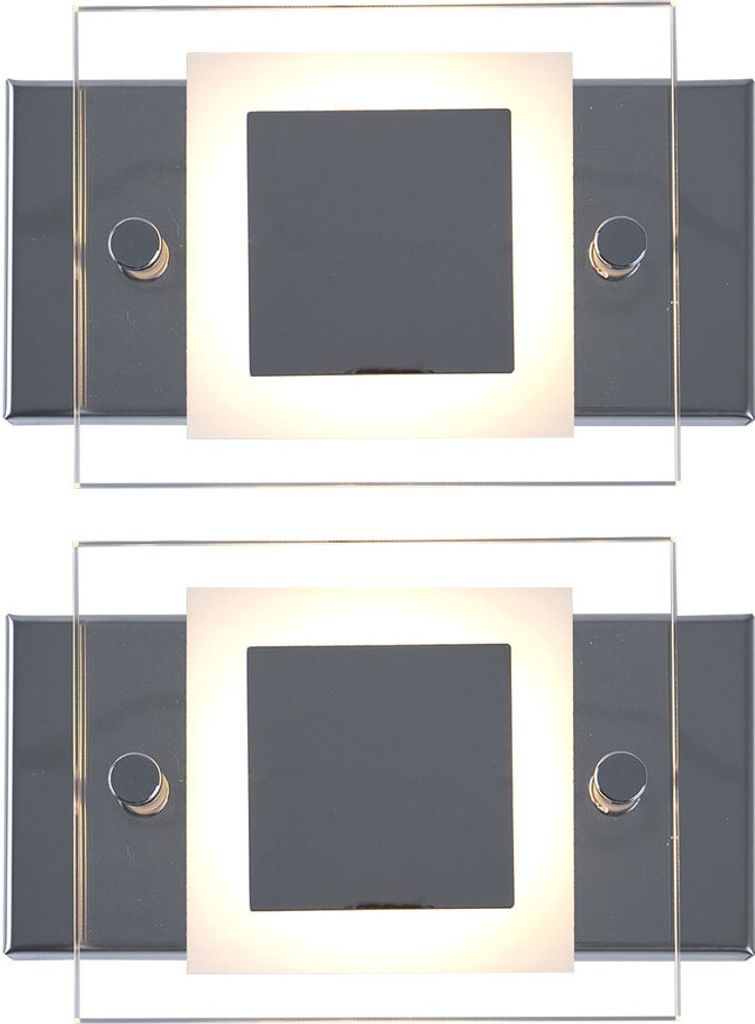 2er Set LED Wandleuchte, Glas, Chrom, IP44, L 15 cm
