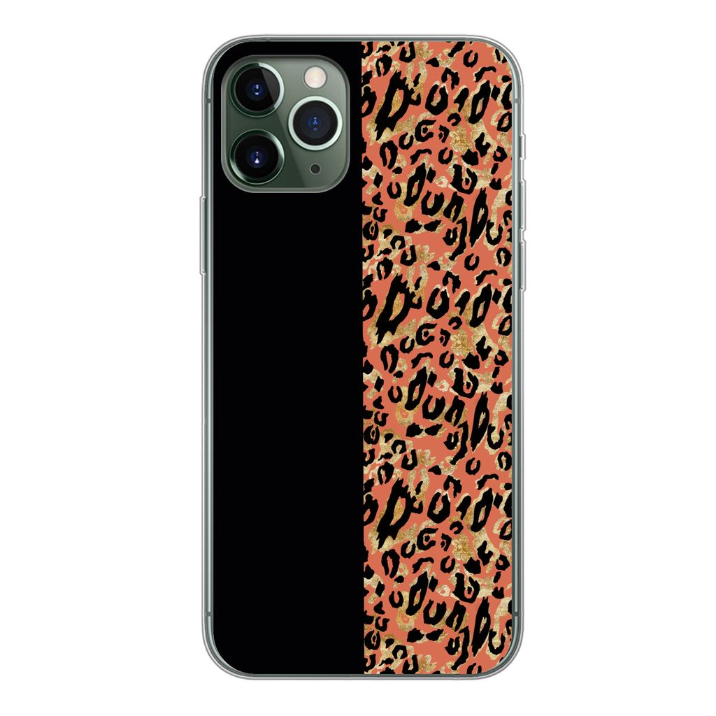MuchoWow Handyhülle Schutzhülle Hülle für iPhone 11 Pro Pantherdruck - Gold - Schwarz Silikon Softcase Handy Hülle - Handy