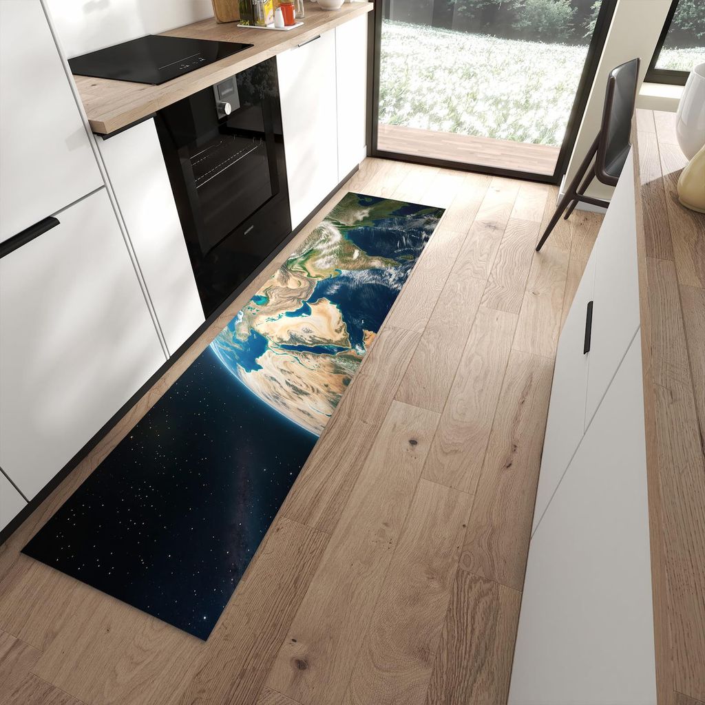 Küchenteppich 60x240cm rutschfest & abwischbar PVC Läufer - Sanfte Erde aus dem All