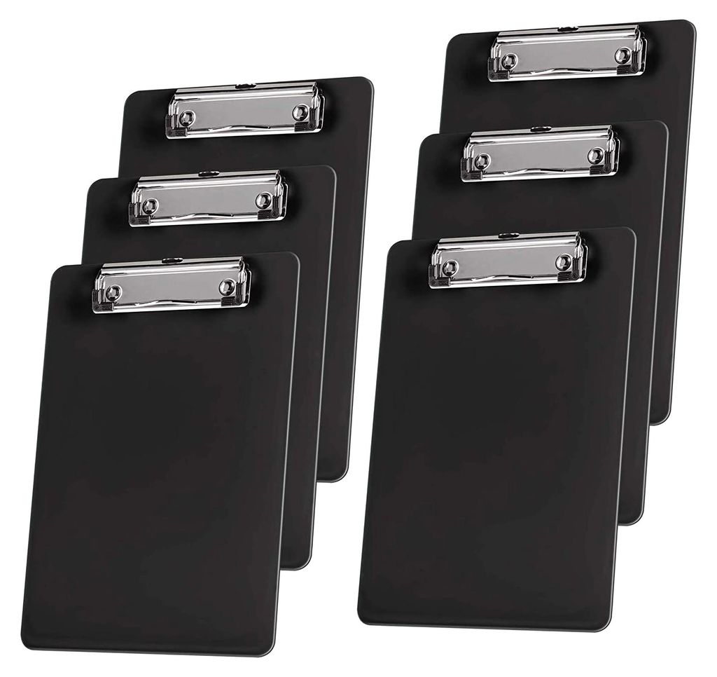 Klemmbrett Memo (23,5 cm x 16 cm) Flacher Metallklammer (Schwarz) (6er-Pack)