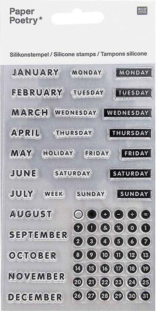 Silikonstempel, Bullet Diary, Kalender, Druckschrift