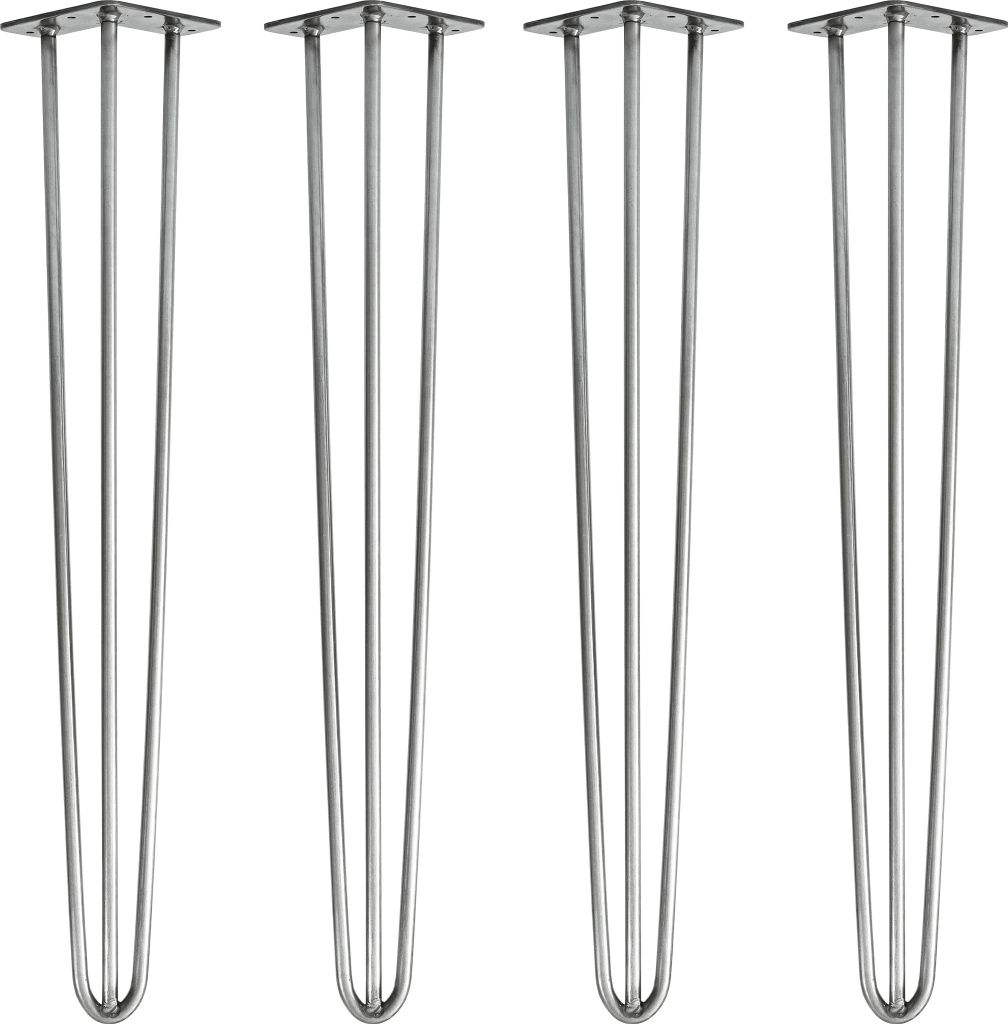 Natural Goods Berlin HAIRPIN Legs, Haarnadelbeine, Möbelfüße, Tischbeine, Industrial Silber, 71 cm, 3 Streben, 4 Stück