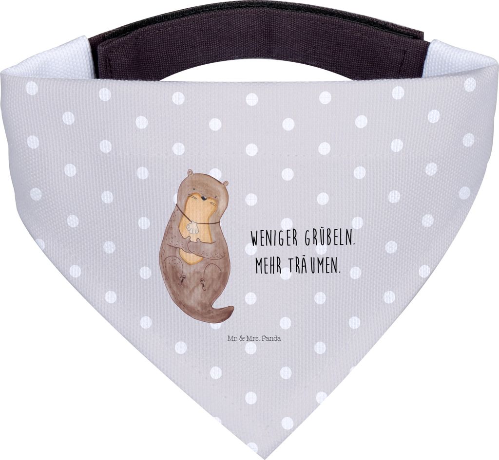 Mr. & Mrs. Panda Hunde Halstuch Otter Muschel - Grau Pastell - Geschenk, Träumen, Schal Hund, Büro, Tuch, Medaillon, Motivation, Für, Optimistis...