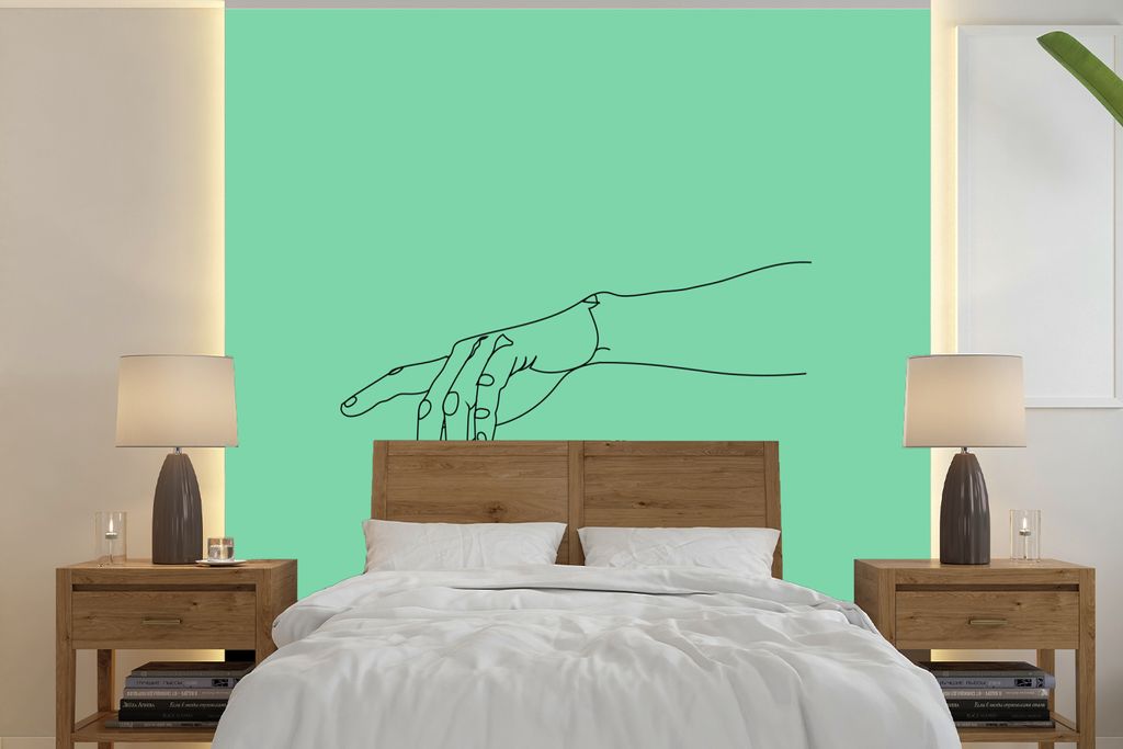 MuchoWow Fototapete für Wohnzimmer oder Schlafzimmer Wandtapete Vinyl Motivtapete Hand - Finger - Strichzeichnung - 300x300 cm - Wanddekoration