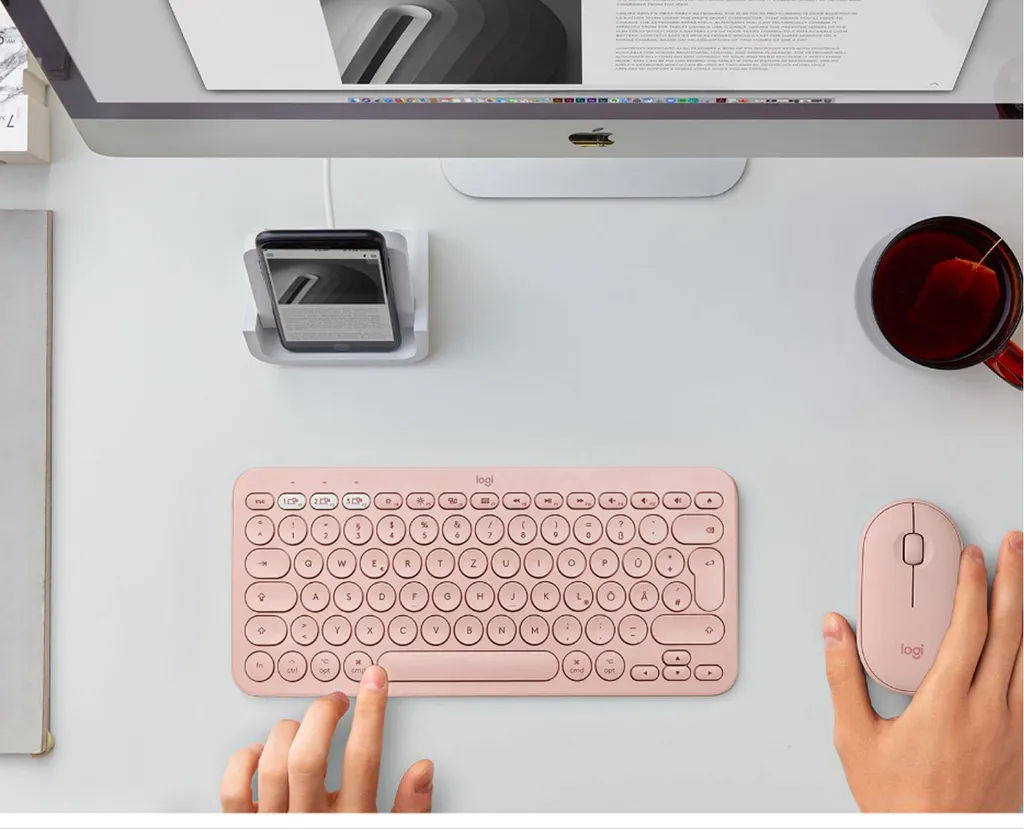 Clavier nomade Logitech K380 rose Mac pour le télétravail et l'université - 12
