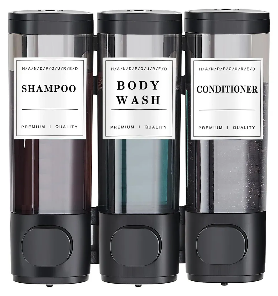 Distributeur mural salle de bains pour shampoing et gel douche 3 x 300 ml