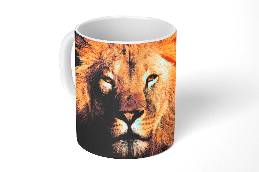 KitchenYeah Tasse Kaffeetasse Kaffeebecher 350 ml Löwe - Tiere - Schwarz - Hell - Braun - Porträt Teetasse - Fototasse - Becher - Keramikbecher...