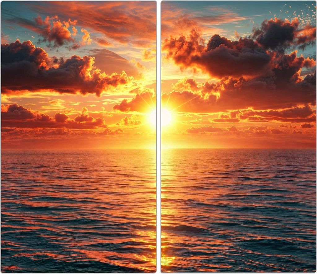 Spritzschutz Herdabdeckplatte Schneidebrett aus Glas Sonnenuntergang Meer 2-Teilig (60x52cm)