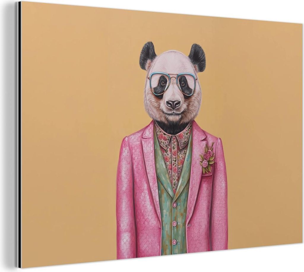 MuchoWow Wanddekoration Metall Metallbild Wandkunst 60x40 cm Panda - Anzug - Sonnenbrille - Blau MuchoWow Aluminium Gemälde - Gemälder