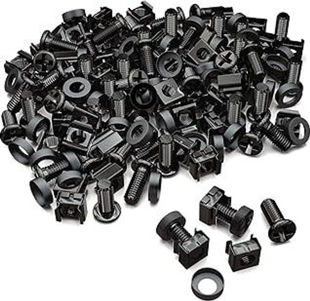 50x M6 Käfigmuttern Schrauben Set für Netzwerkschränke - 50er Set Patchpanel Racks Servergehäuse 19 Zoll 10 Zoll Montagesatz Stahl - Schwarz