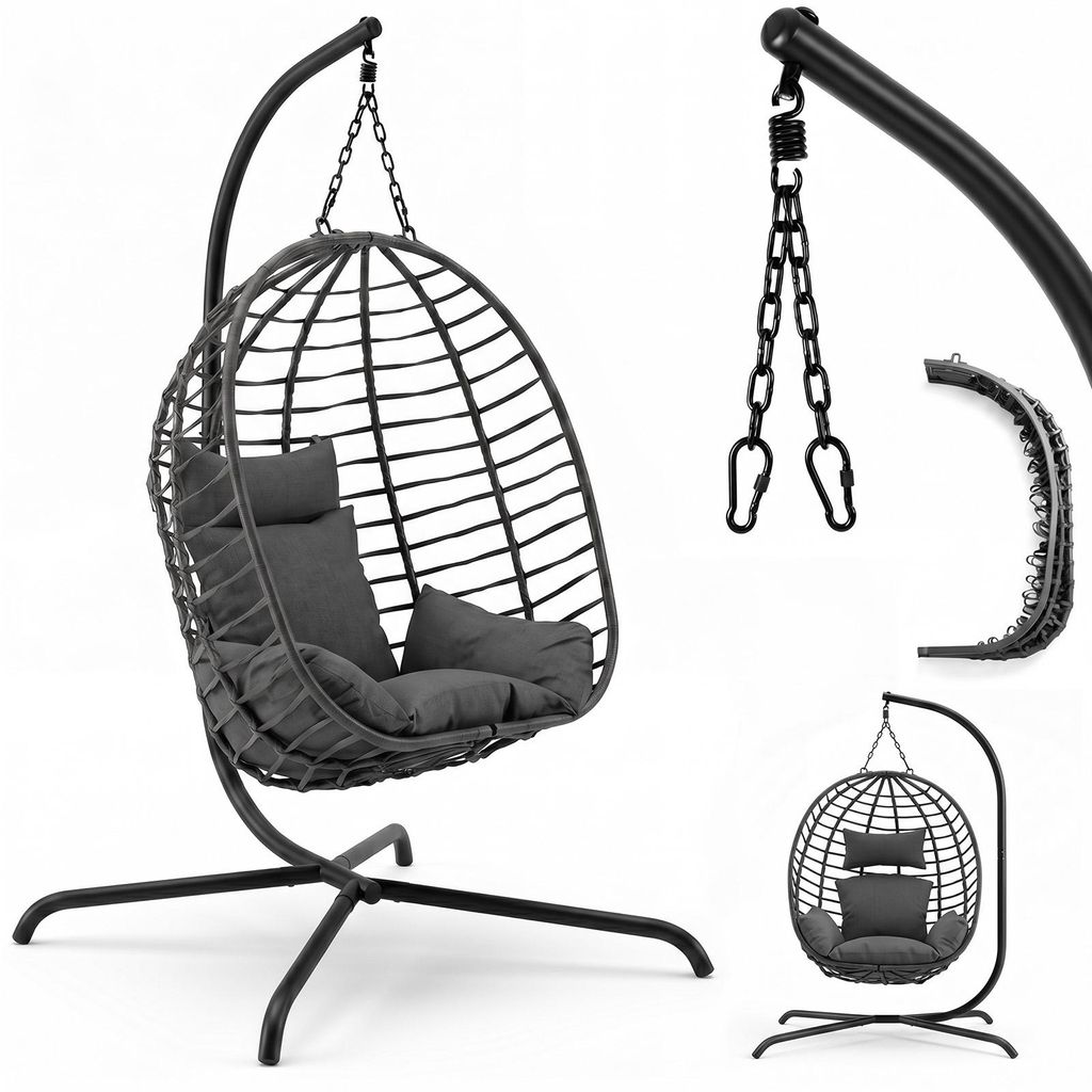Sekey Hängesessel mit Gestell Hängekorb Sessel Rattan Produktbild 