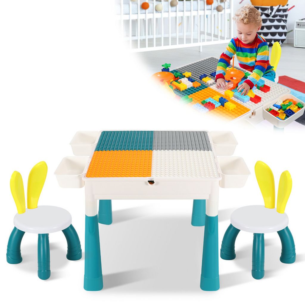 Hengda Kindersitzgruppe Mit 2 Stühle ,251 Stück Bausteine Kindertisch Kindermöbel set Kleinkind Spieltisch Mehrzweck Tabelle Zum