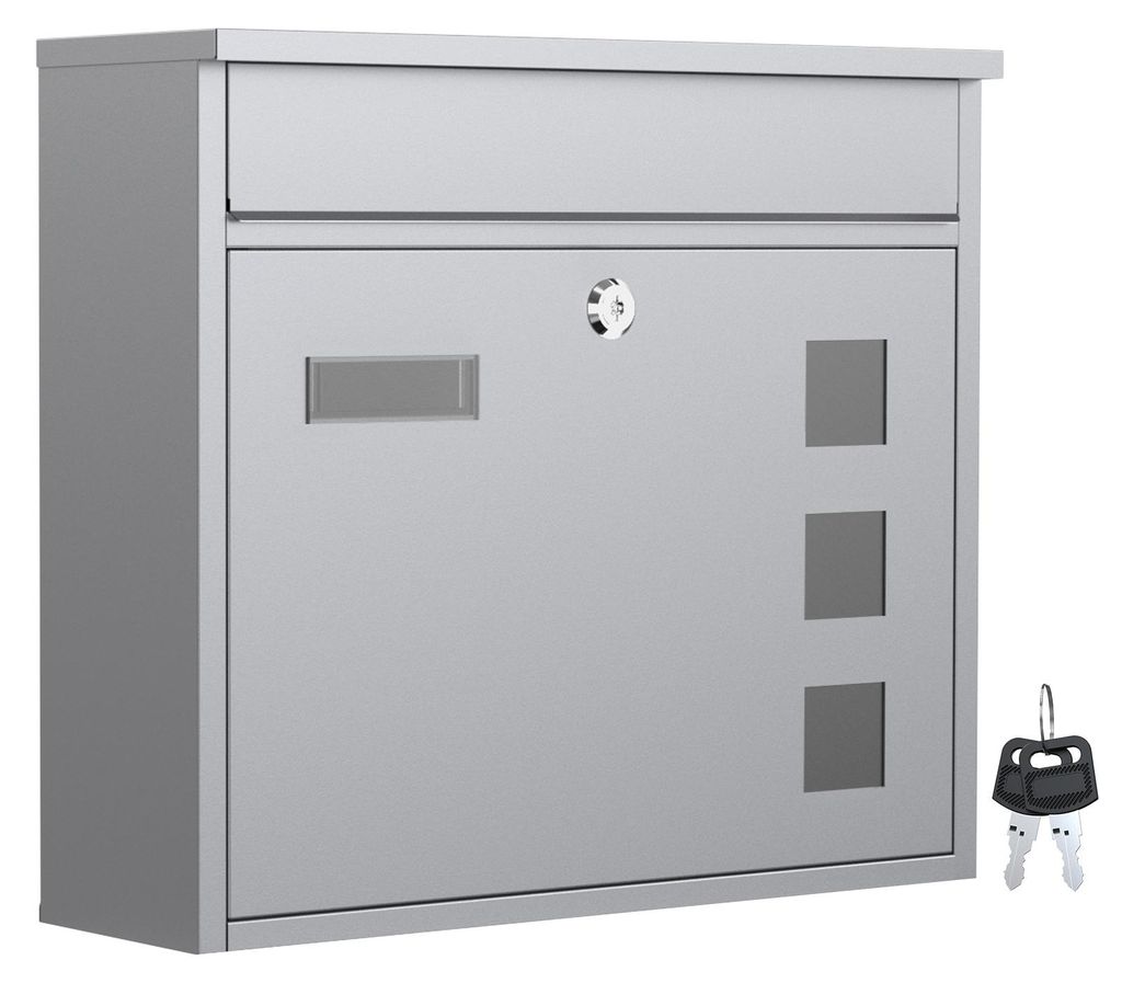 Wiltec Briefkasten V12 silberfarben 360 x 105 x 315 mm, Produktbild 
