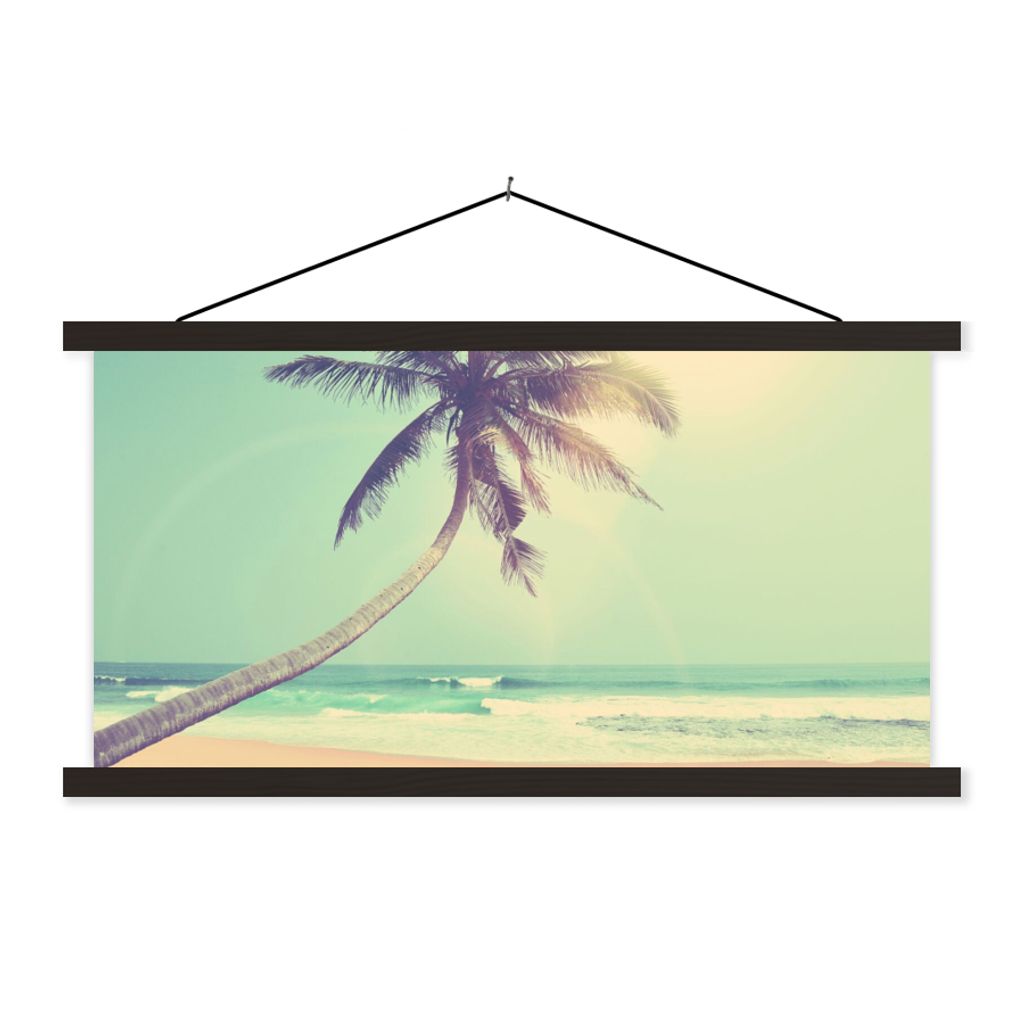 MuchoWow Textilposter Retro - Palme - Sonne - Sommer 150x75 cm mit schwarzem Rahmen - Posterleiste