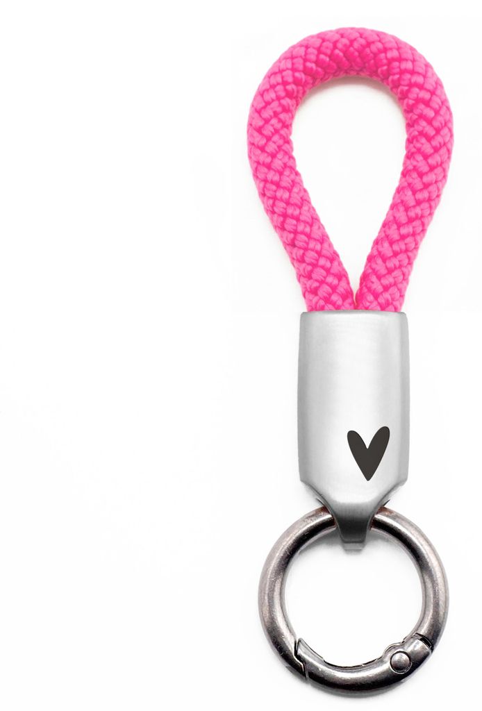 GIPFELWELLE Handgemachter Edelstahl Schlüsselanhänger mit Gravur Kette Ring Paracord 6 mm Segeltau, Damen Herren, Herz, Pink, Silber