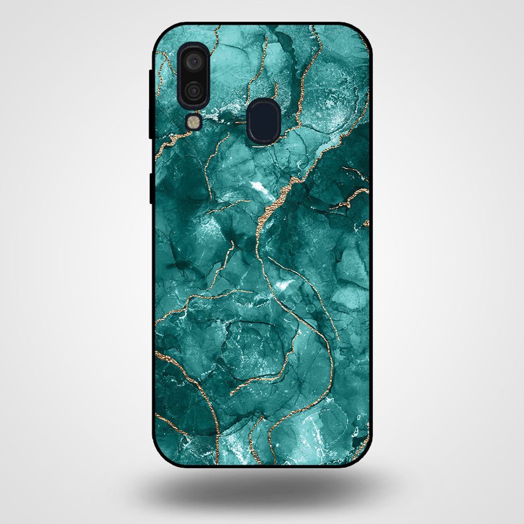 Smartphonica Handytasche für Samsung Galaxy A40 mit Marmordruck - TPU Rückseite Fall Marmor Design - Gold Grün