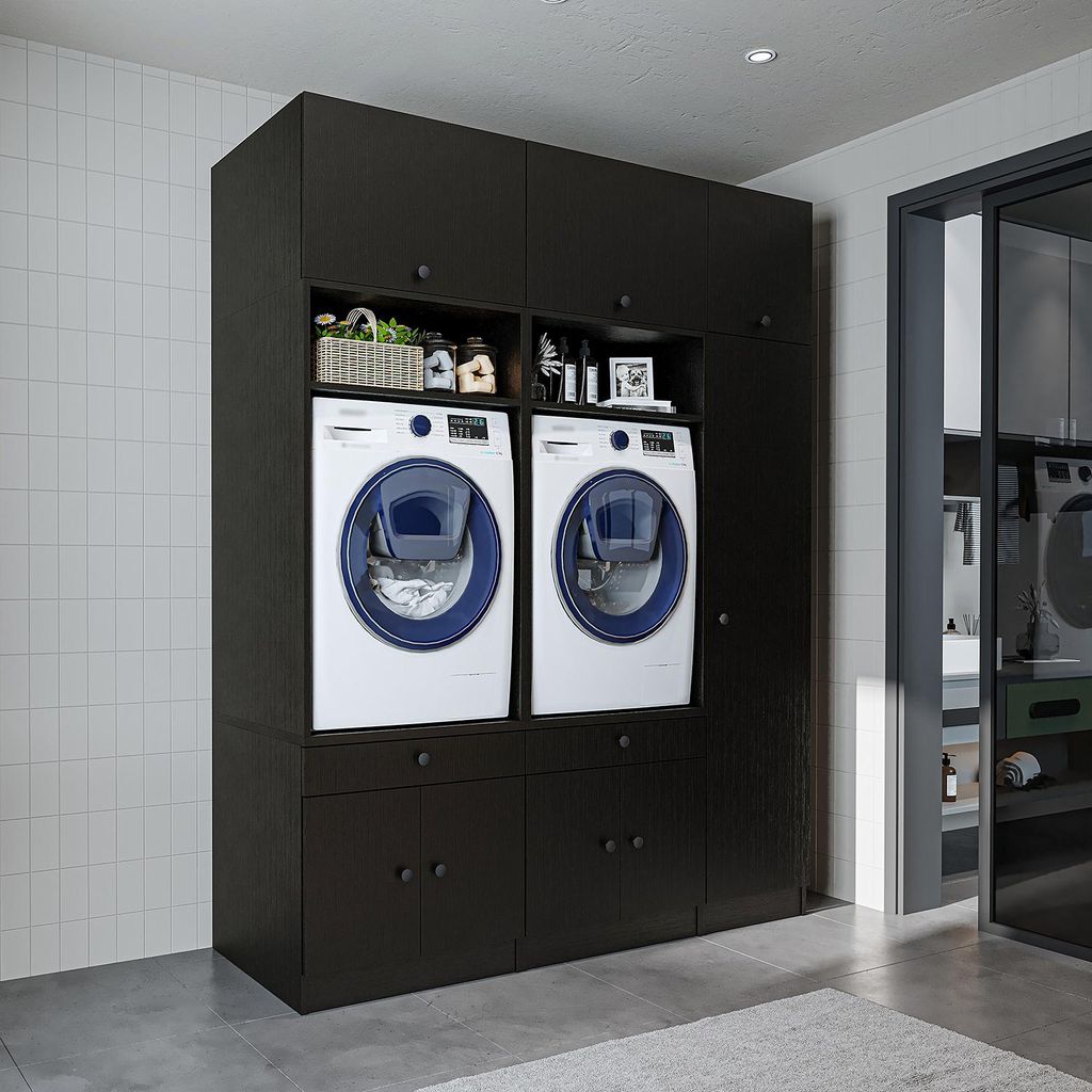 Roomart SERIE 1 Schrankwand 179 cm breit, Schwarz-Eiche