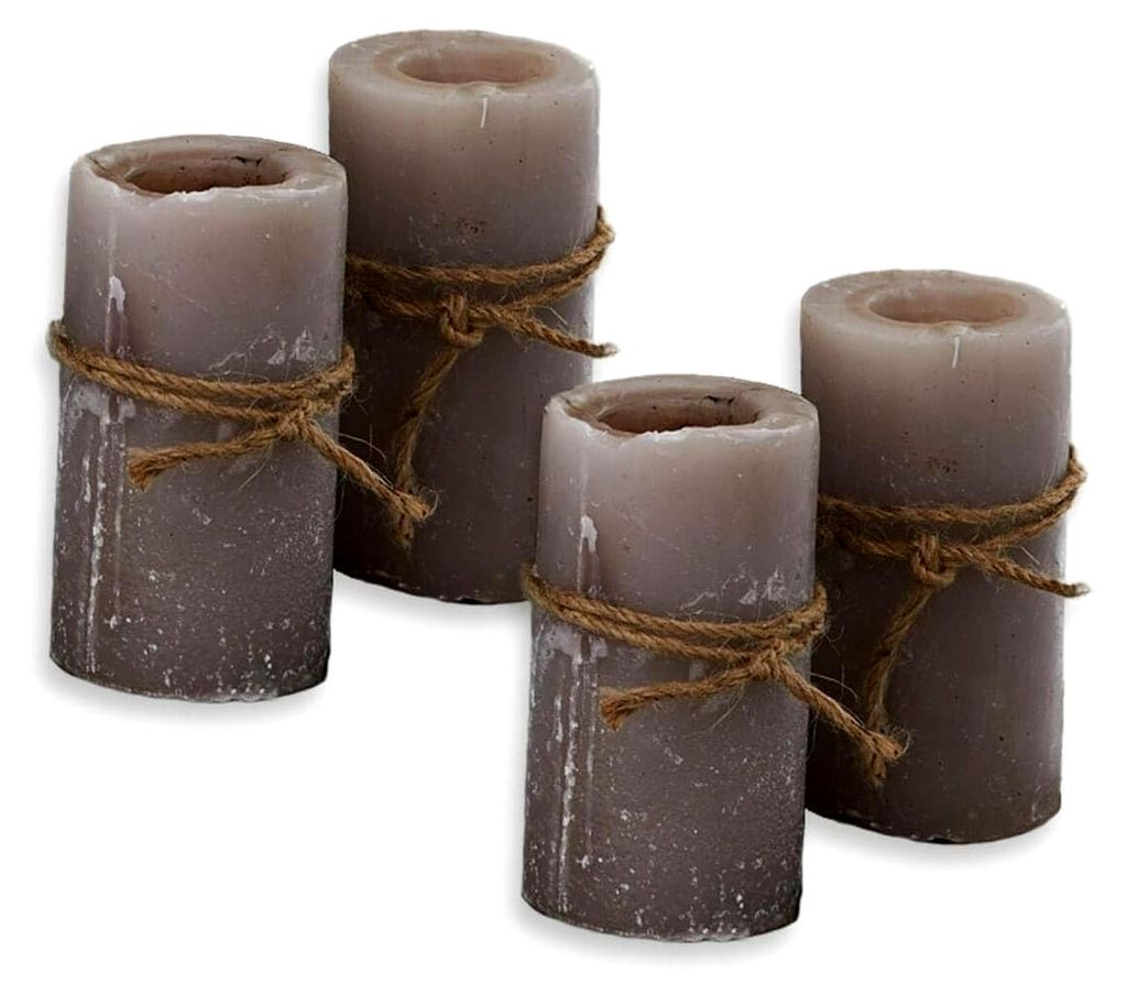Kerzen 4er Set Braga, durchgefärbte Kerzen, Adventskerzen, Adventskranz, Weihnachten, Weihnachtsdeko, Paraffinwachs, H/Ø ca. 13/7 cm, Taupe
