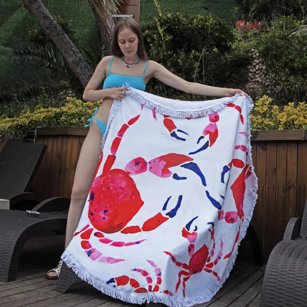 Drap de plage rond anti-sable fini les serviettes humides Anemoss Crab 150