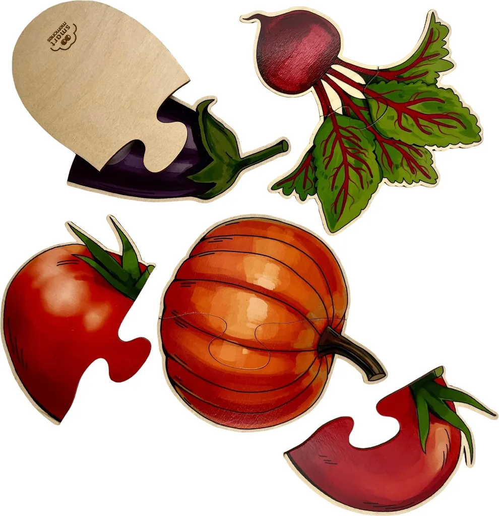 Premier puzzle d'éveil légumes en bois naturel - Jeu éducatif enfant