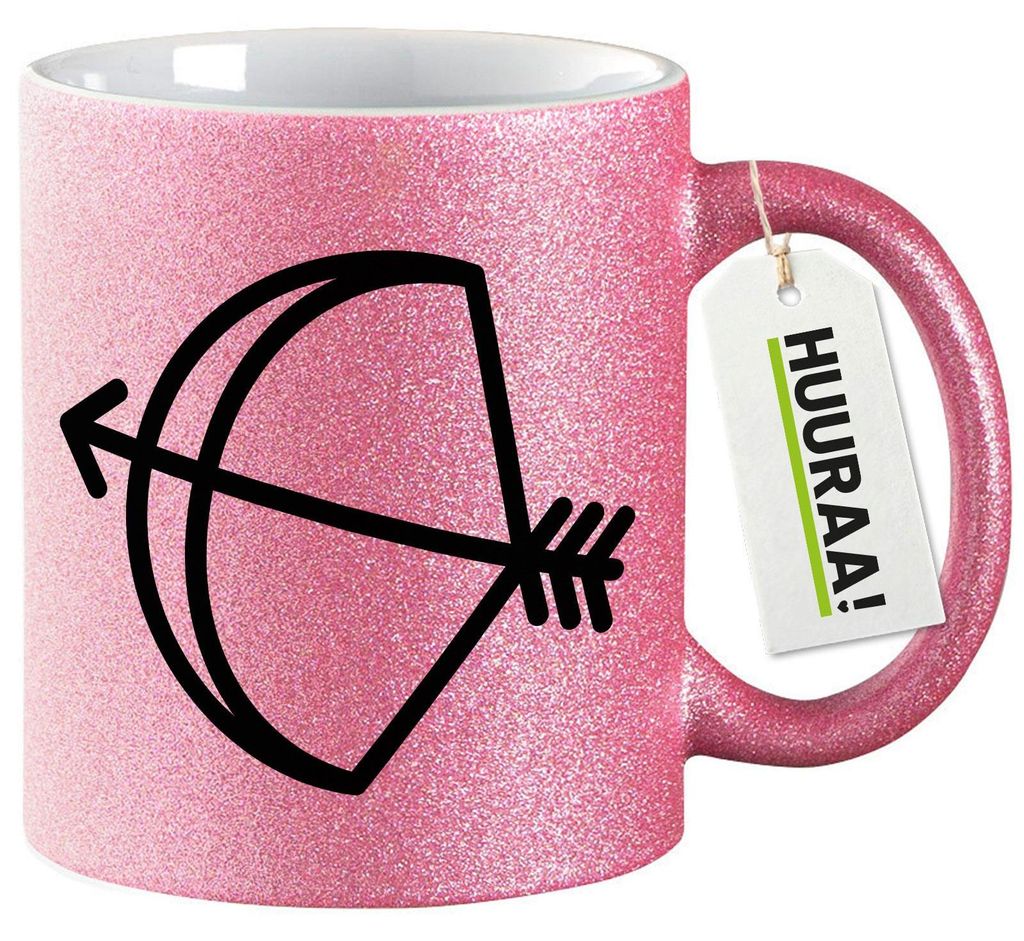 Huuraa Glitzertasse Schütze Sternzeichen Symbol 330ml Pink Keramik Kaffeebecher Geschenkidee