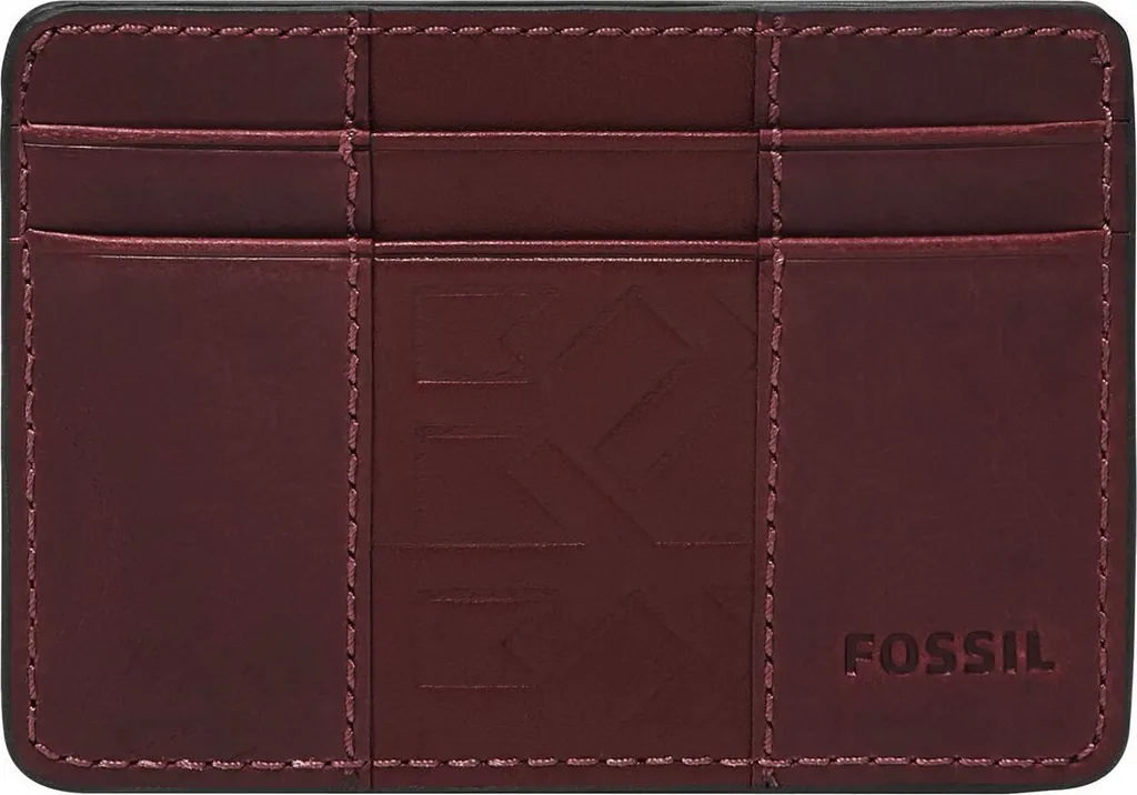 FOSSIL Portacarte Everett Eggplant Rosso - Vera Pelle Minimalista