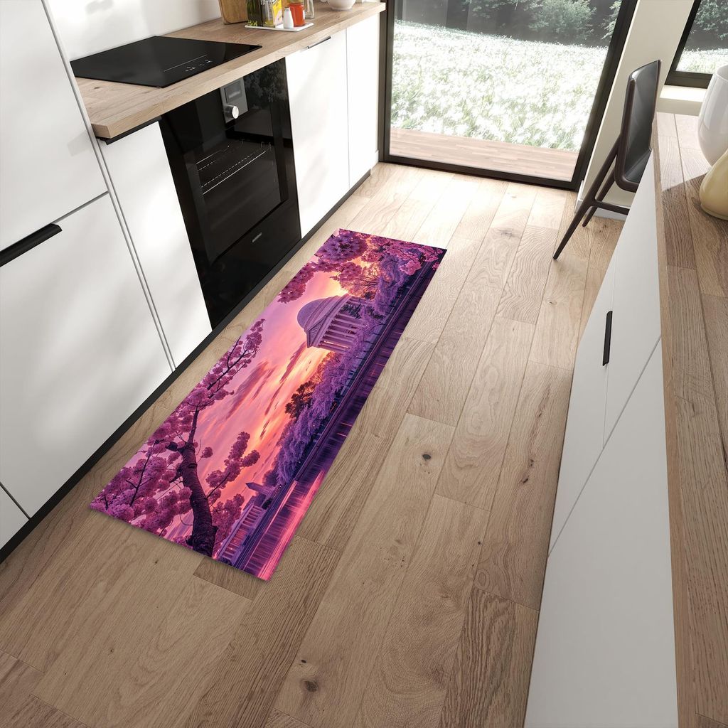 Küchenteppich 60x180cm rutschfest & abwischbar PVC Läufer - Blühende Kirschbäume